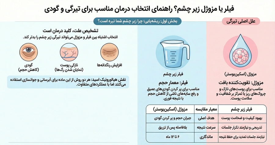 اینفوگرافی فرق مزوژل با فیلر زیر چشم